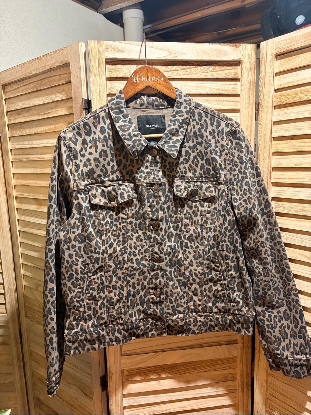 Nine West Leopard-Print Denim Jacket in Brown and Black